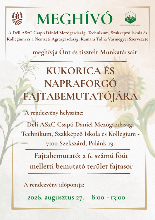 Meghívó Kukorica és napraforgó fajtabemutatóra