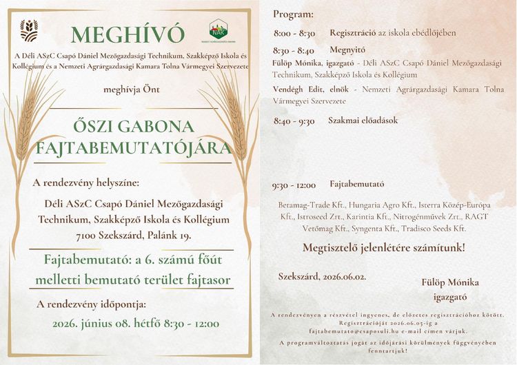 Őszi gabona fajtabemutató