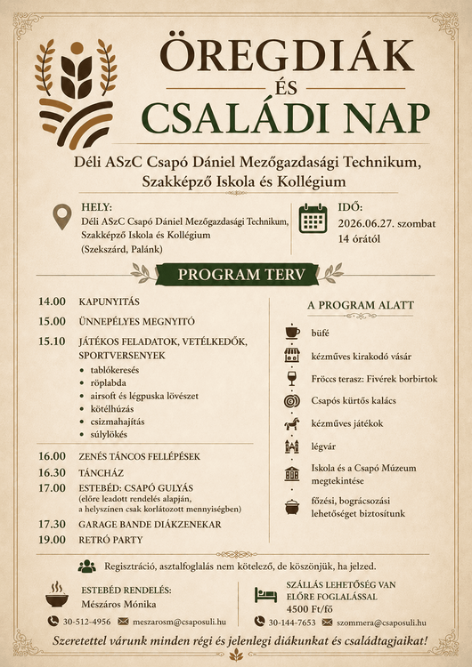 Öregdiák találkozó és családi nap