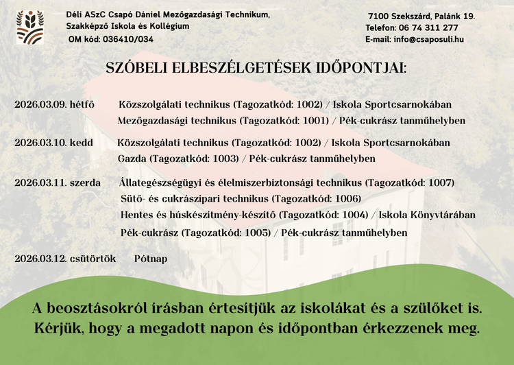 Szóbeli elbeszélgetés leendő 9. osztályos tanulóknak