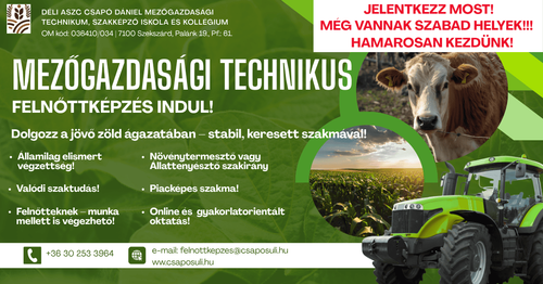Mezőgazdasági technikus - Felnőttképzés!