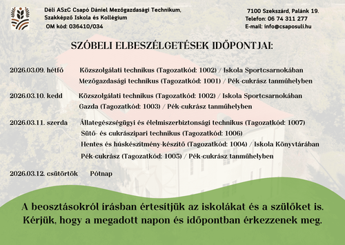 Szóbeli elbeszélgetés leendő 9. osztályos tanulóknak