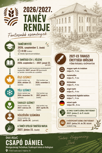 Tanév rendje 2026/2027